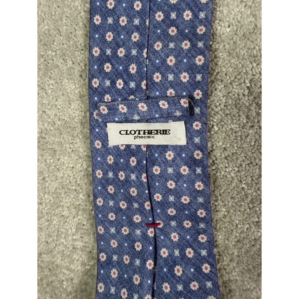 The Clothierie Phoenix Mens Silk Tie Blue Floral Handmade 100% Silk